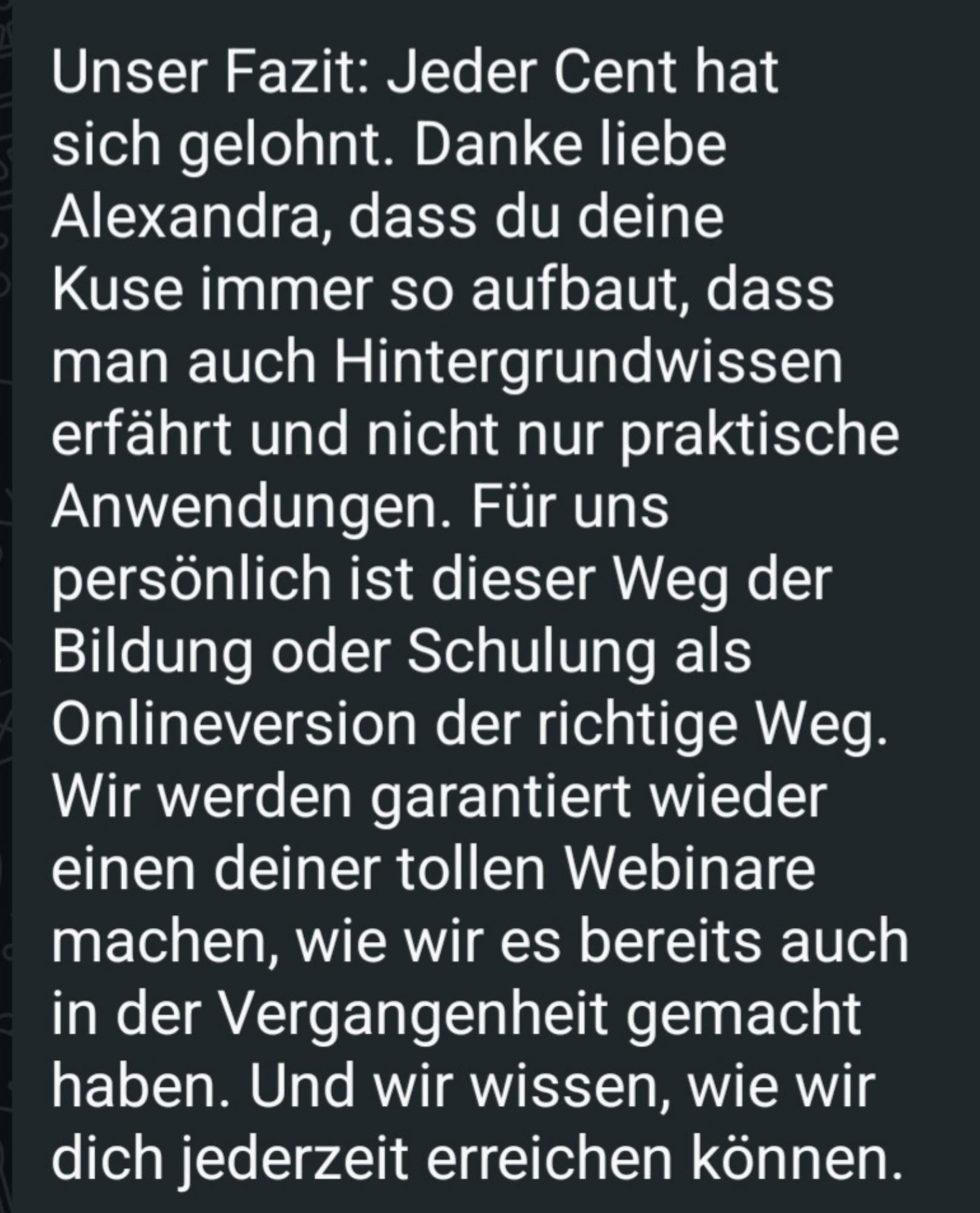 Rückmeldung einer Teilnehmerin