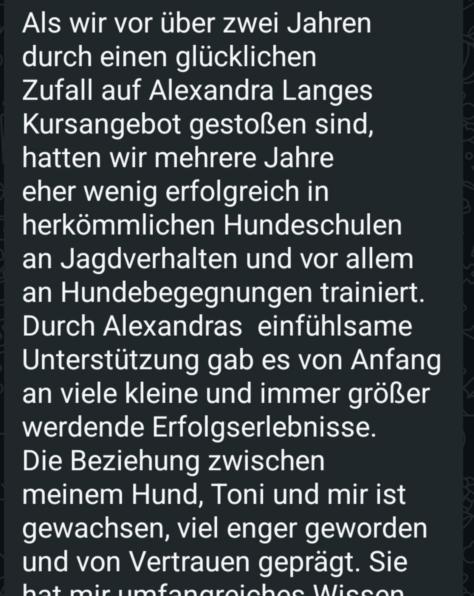 Rückmeldung einer Teilnehmerin