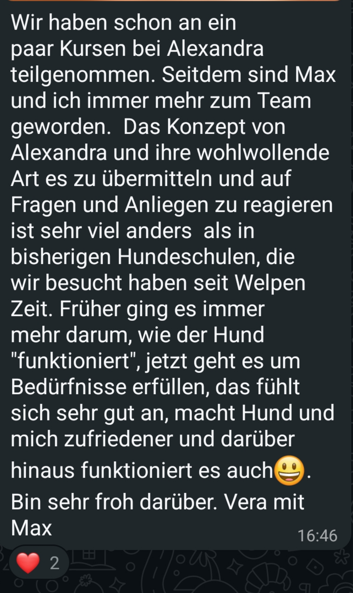 Rückmeldung einer Teilnehmerin