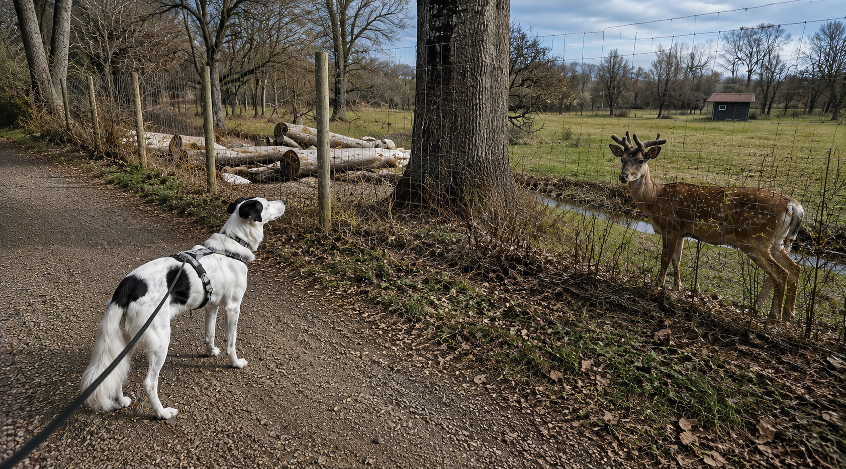 Hund fixiert einen Auslöser am Wegesrand