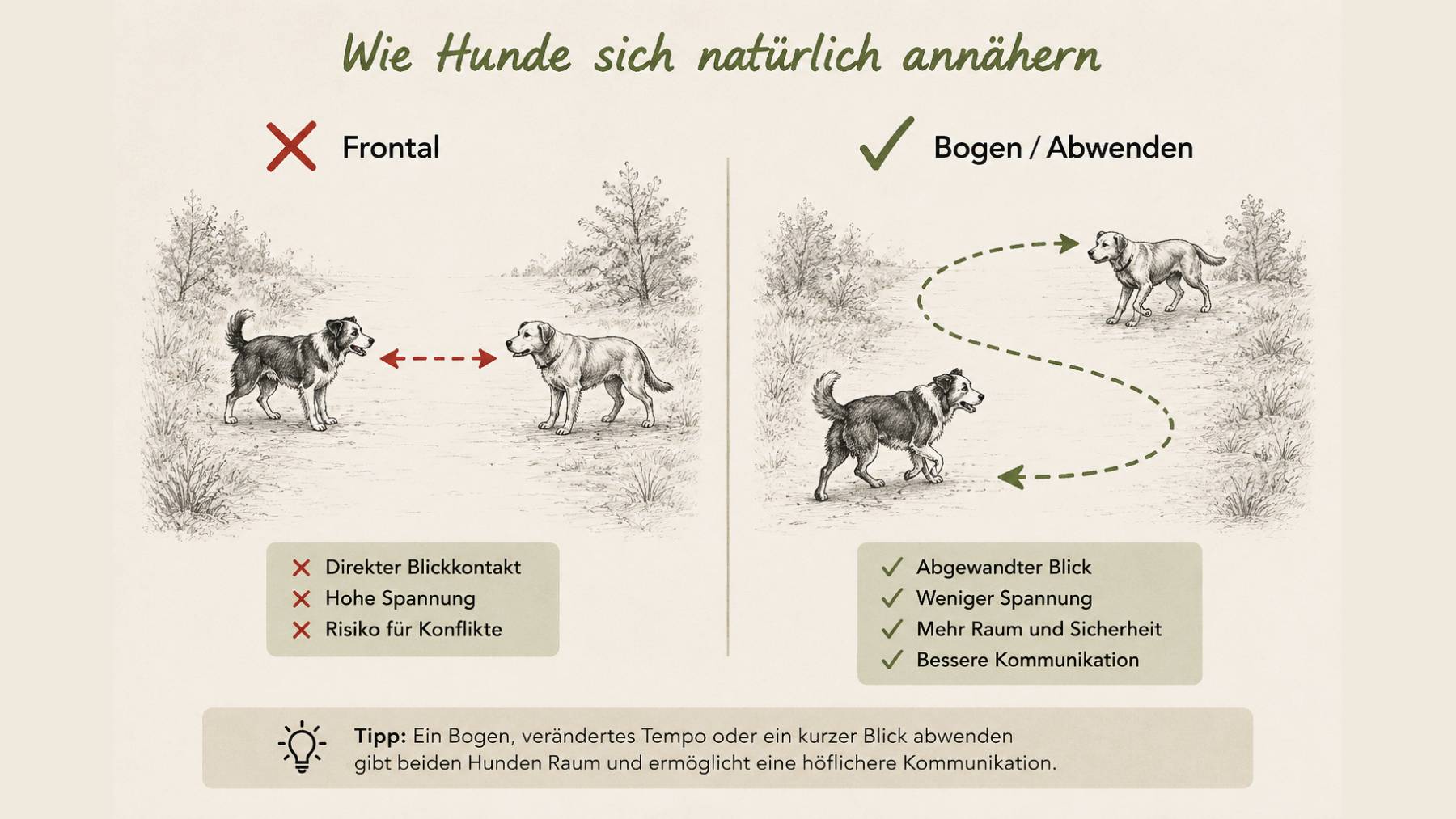 Wie Hunde sich natürlich annähern und warum die Leine vieles verändert