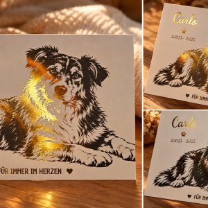 Personalisiertes Hundeporträt nach Foto mit Goldfolie | Individuelles Hundebild DIN A4 | Besonderes Geschenk für Hundeliebhaber